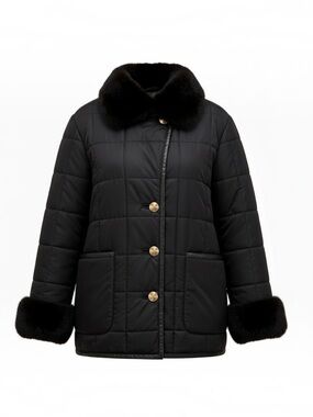 Christian Dior Paris Quilted Coat Mink Fur Trim Leather Piping Gold Logo Buttons
